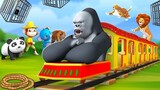 Monkey Rescue Funny Animals from Gorilla Thief Train | 3D Cartoon Animals Animated Comedy Videos
