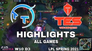 Highlight TES vs TT All Game LPL Mùa Xuân 2021 LPL Spring 2021 Top Esports vs ThunderTalk Gaming