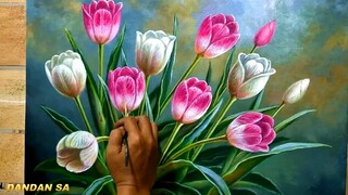 CARA Menggambar - MELUKIS BUNGA TULIP / HOW TO DRAW TULIP FLOWER BY DANDAN SA Cianjur, Tutorial 79