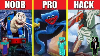 THOMAS.EXE VS HUGGY WUGGY VS CHAINSAW MAN DENJI BUILD CHALLENGE NOOB vs PRO vs HACKER Minecraft