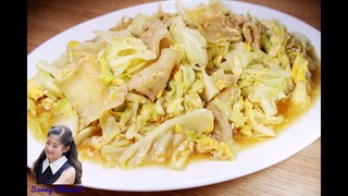 ผัดกะหล่ำปลีหมูสามชั้น : Stir-fried Cabbage with Pork Belly l Sunny Thai Food