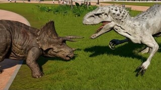 Triceratops & Indominus Rex Breakout & Fight! Jurassic World Evolution (1080p 60FPS)
