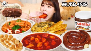 ASMR MUKBANG| 직접 만든 떡볶이 튀김 순대 어묵 스모어딥 초콜릿 디저트 먹방 & 레시피 FRIED CHICKEN AND Tteokbokki EATING