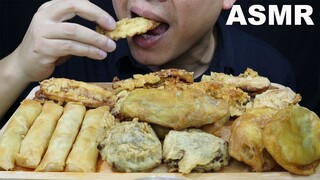 ASMR EATING BANANA FRITTER, SWEET POTATO FRITTER, GREEN BEAN FRITTER & VEGGIE SPRING ROLL