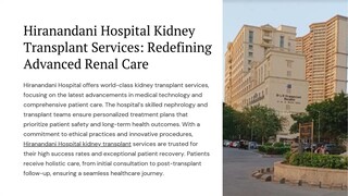 Hiranandani Hospital Kidney Transplant Services: Redefining Advanced Renal Care