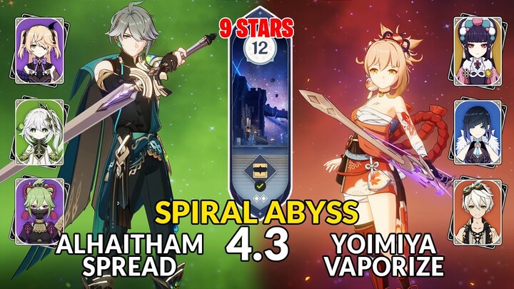 New 4.3 Spiral Abyss│Alhaitham Spread & Yoimiya Vaporize | Floor 12 - 9 Stars | Genshin Impact