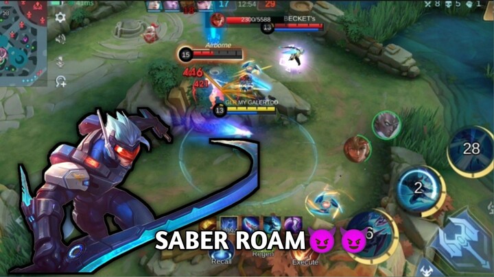 gameplay saber roam,bikin keberadaan mid lane dan gold lane terancam 😈😈 ~ Mobile Legends