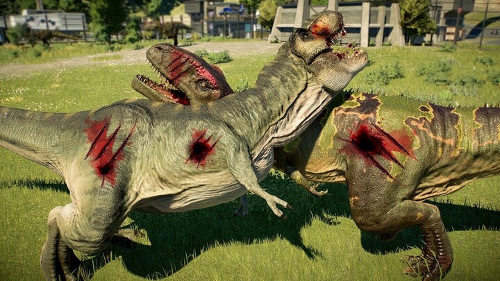 2x GIGANOTOSAURUS vs 2x T-REX vs 2x ACRO (DINOSAURS BATTLE) - Jurassic World Evolution 2