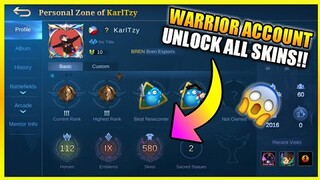 BREN ESPORTS WARRIOR ACCOUNT WITH 580 SKIN + 112 HERO AND MAX ALL EMBLEMS!!😱