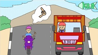 mobil truk oleng vs motor balap - funny video - funny cartoon / kartun lucu