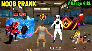 Noob Prank With V Badge Angry Girl 😤 Samne आया 100 Level 😱 Worldchat Random Girl 😍 Garena Free Fire