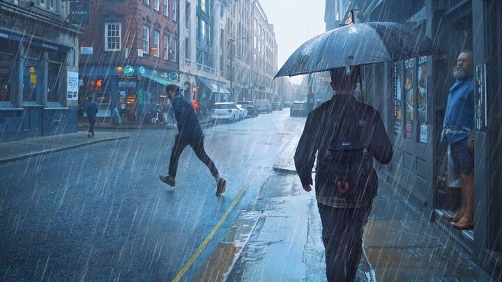 【4K UHD】Heavy downpour, walking in London under heavy rain