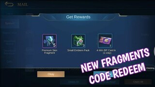 New Redeem code in Mobile Legends premium fragments | Redeem Code November 19, 2020