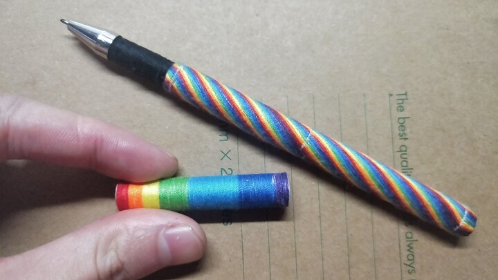 [กระดาษ + เส้น] ทำปากกาสีรุ้งด้วยการบ้านและเส้น~