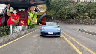 Candidate No. 39 takes the driving test for Subject Two in a Porsche