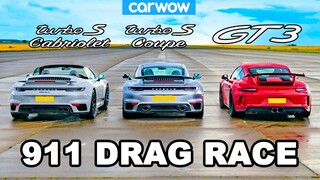 Porsche 911 GT3 vs New Turbo S Coupé and Cabriolet: DRAG RACE *Shock Result*