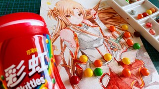 [Vẽ tranh] Kẹo cầu vồng, phấn mắt và son môi vẽ Asuna thật long lanh!
