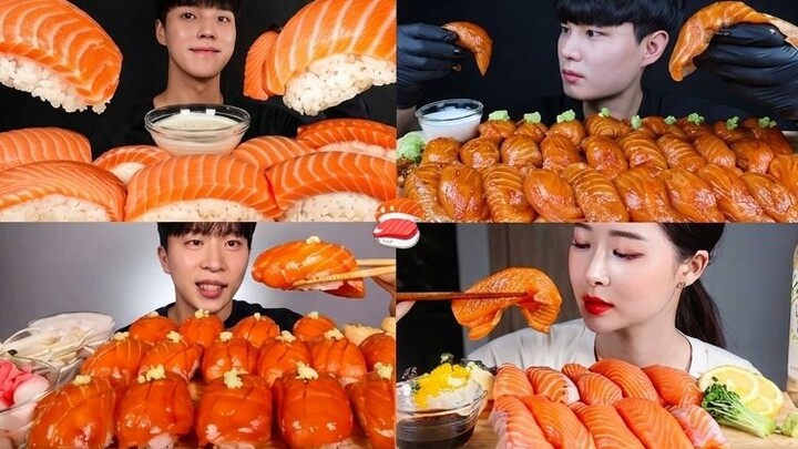ASMR EATING SALMON SUSHI MUKBANG