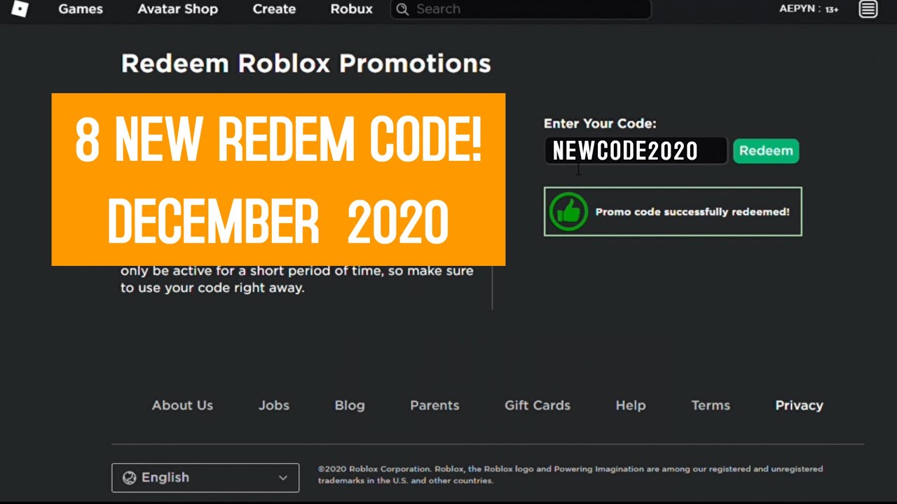 NEW Roblox Promo Code! (December 2020) 