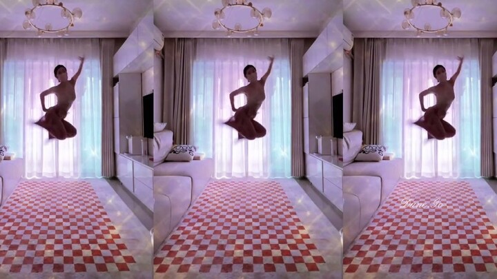 Doing a very advanced cassette dance, showing perfect aerial gymnastics.