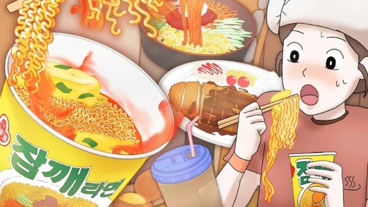 下班后一人食吃播动画:今日桑拿美食炸猪排、凉拌金面