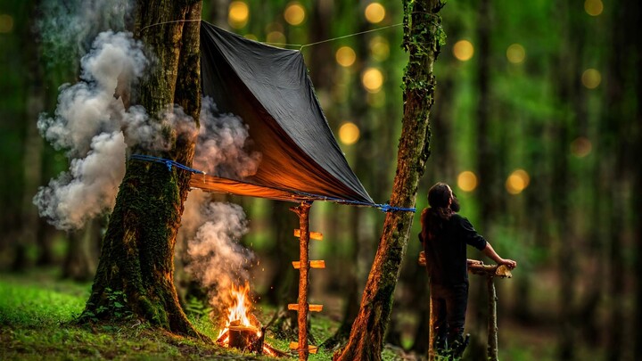 Relaxing Camping on the Tree .Cooking . Build