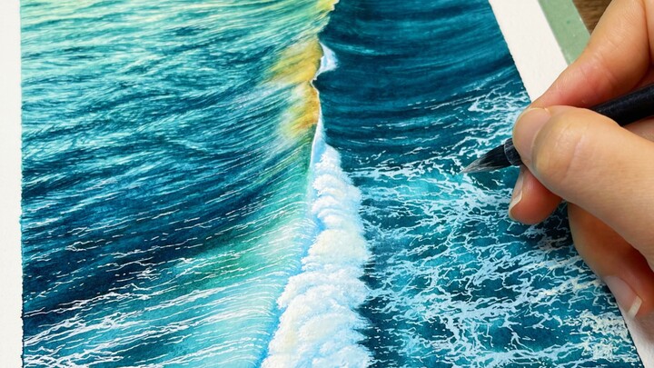 [Watercolor] I'm not kidding you with the photo | The waves can be so gentle (painting process)