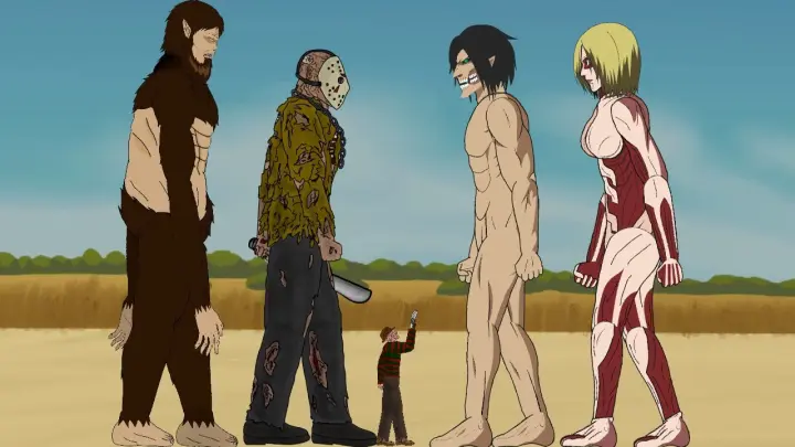 Jason Titan, Beast Titan, Freddy Krueger vs Eren Titan, Female Titan - Drawing Cartoon 2 Animation