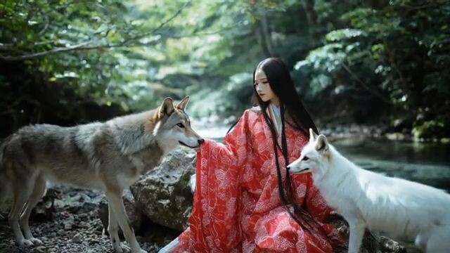 ニホンオオカミと白い狐