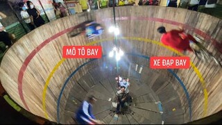 Thử thách đứng trong thùng (quả cầu) MÔTÔ BAY XE ĐẠP BAY có gì ng.uy h.iểm không.