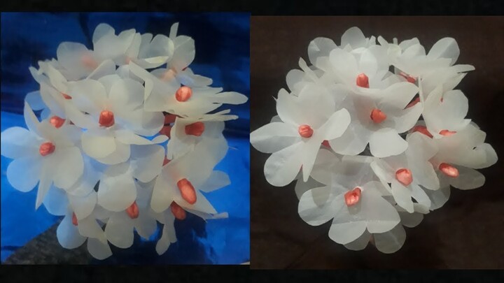Bunga Hydrangea dari plastik || Hydrangea plastic carry bag | Best out of waste