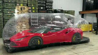 Inflatable portable garage, this protection test process is thrilling to watch
