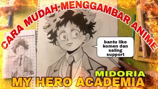 cara mudah menggambar anime my Hero academia boku , midoria