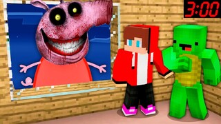 JJ and Mikey HIDE From Scary Peppa Pig EXE in Minecraft Challenge Maizen Security House