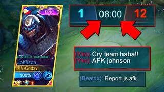 JOHNSON 8MINUTES AFK PRANK IN MYTHIC!! SOLO RANK