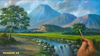 CARA MELUKIS PEMANDANGAN GUNUNG / LUKISAN PEMANDANGAN ALAM AKRILIK, Tutorial 89