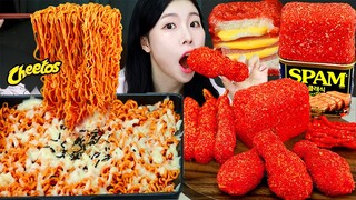 ASMR MUKBANG| 직접 만든 치즈 불닭볶음면 치토스 양념치킨 통스팸 먹방 & 레시피 FRIED CHICKEN AND FIRE NOODLES EATING