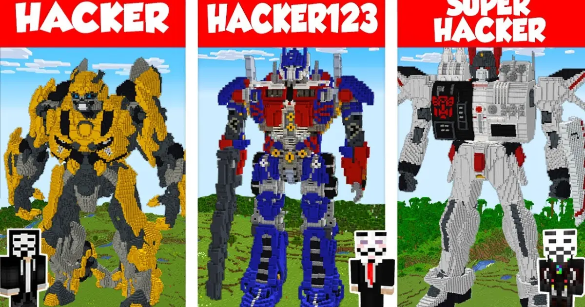 Minecraft HACKER vs HACKER vs HACKER: TRANSFORMERS STATUE HOUSE BUILD  CHALLENGE / Animation - Bilibili