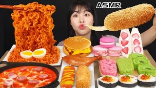 ASMR MUKBANG| 편의점 직접 만든 불닭 떡볶이 양념치킨 김밥 디저트 먹방 & 레시피 FRIED CHICKEN AND Tteokbokki EATING