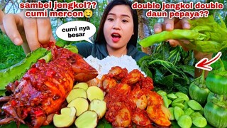 MAKAN SAMBEL JENGKOL CUMI MERCON REBUSAN DAUN PEPAYA LALAPAN BATANG PEPAYA MENTAH JENGKOL PETAI