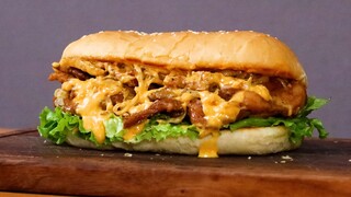 Off the market? I'll go for the PLUS version! Sauerkraut, pork belly, and chicken thigh double burge