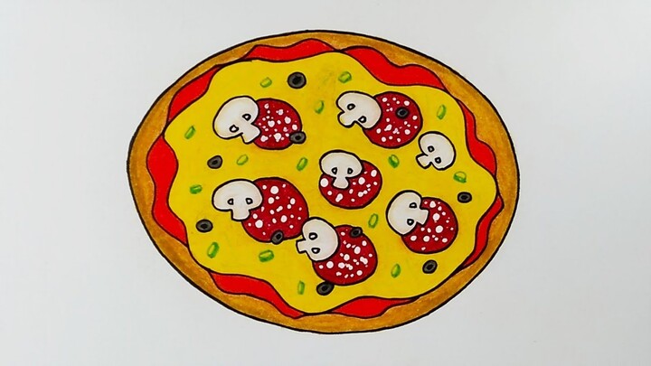 Cara menggambar pizza || Belajar menggambar dan mewarnai kue