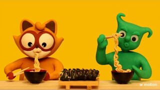 "Clay Stop Motion Animation" is a little cute and a little cute raccoon ramen