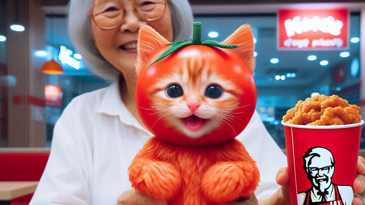 Persimmon cat went shopping with grandma, and ran into a group of bad dinosaurs🥺 #cutecat