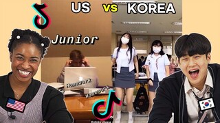 US VS KOREA, High School TIKTOK!! 🏫 KOREAN TEEN & AMERICAN REACTION