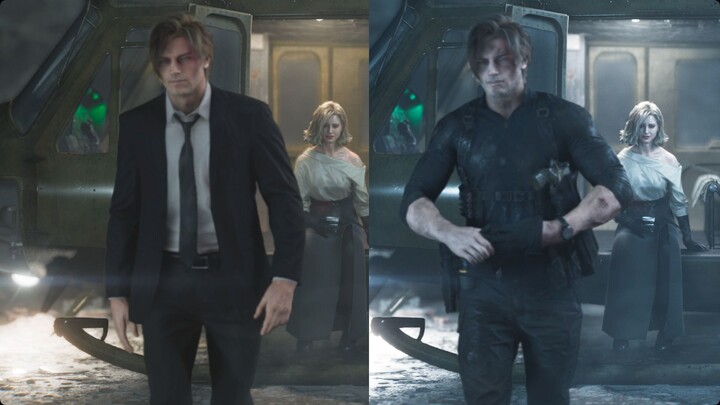 Such a card-slinging detail! If Leon changes his skin, the ending animation will be different.