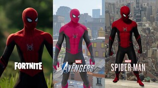 Spider-man Far From Home Suit Comparison In Fornite,Marvel's Spider-Man Game And Avengers Game