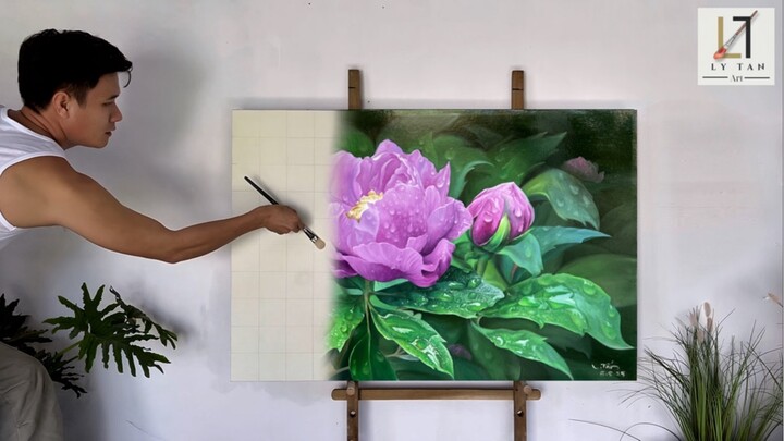 绘制一幅令人惊叹的牡丹花油画全过程｜精细细节与丰富层次感展现