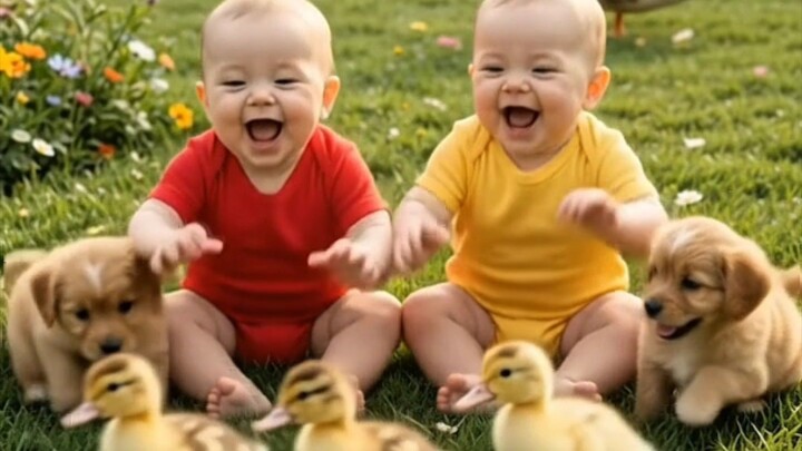 Duckling Race! 🦆😂#DucklingRace#BabyAndPuppy#CuteReels#FunnyAnimals#BabyFun