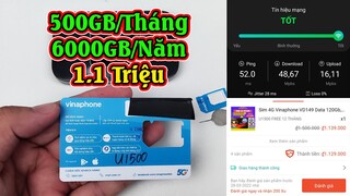 Sim 4G Vinaphone U1500 Trọn Gói 6000GB 12 Tháng, 500GB/tháng không giới hạn DATA